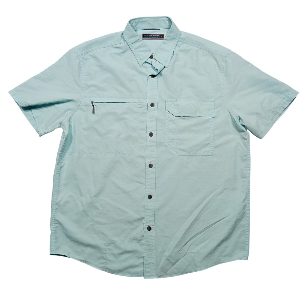 Roundtree & Yorke Shirt Mens L Rip stop Performance Short Sleeve Blue Top